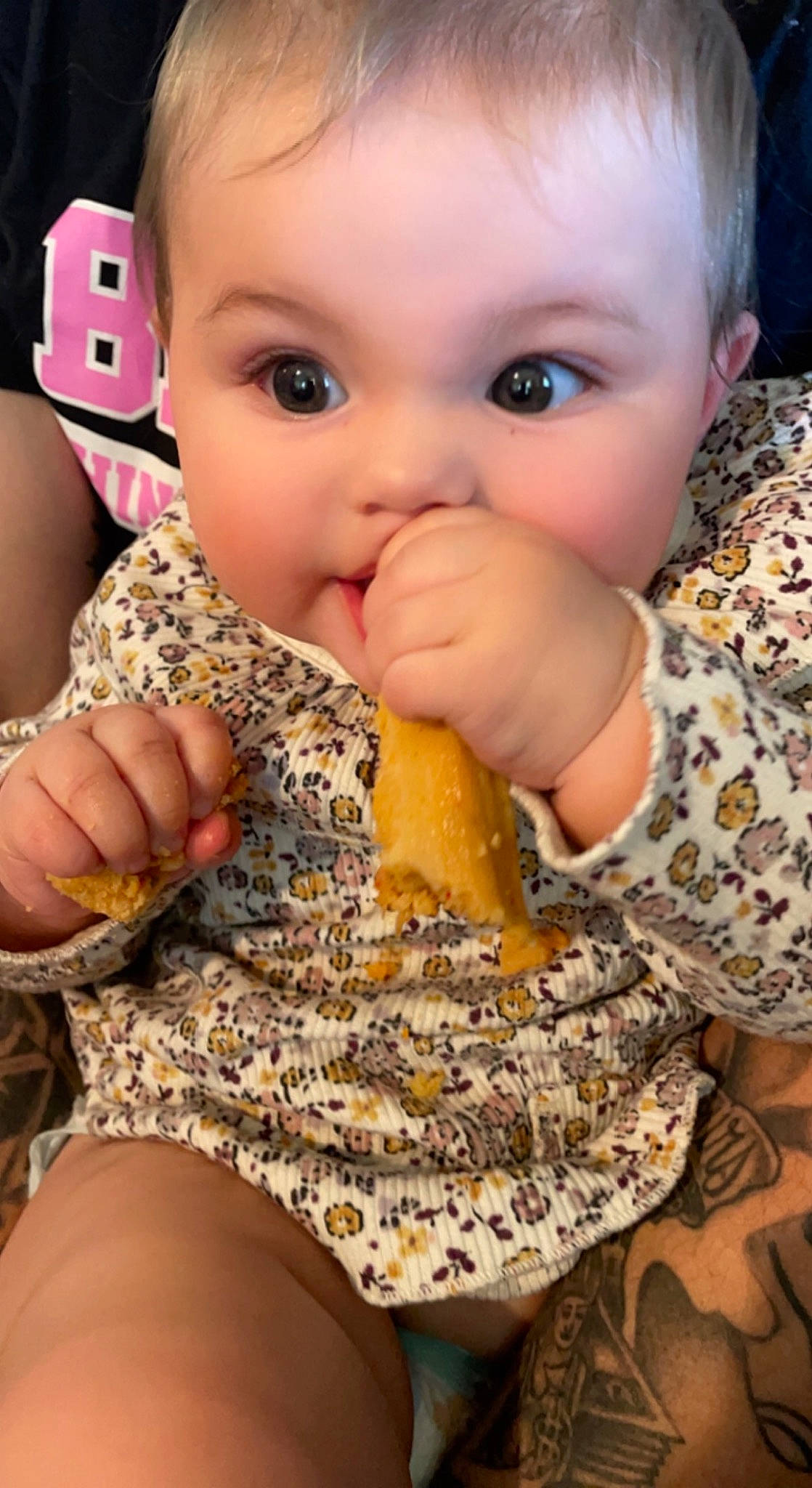 Jenae Nicole is registered to the contest to win money with this photo: baby, baby_toddler_clothing, cheek, child, eyelash, finger, gesture, hand, happy, lip, mouth, nail, neck, nose, pattern, person, skin, thigh, thumb, toddler