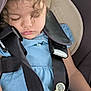 toddler, sleeping, car_seat, curly_hair, baby_bottle, blue_dress, child, seatbelt, infant, travel, peaceful, young_child, safety, nap, indoor, person, cute, hands, clothing, resting