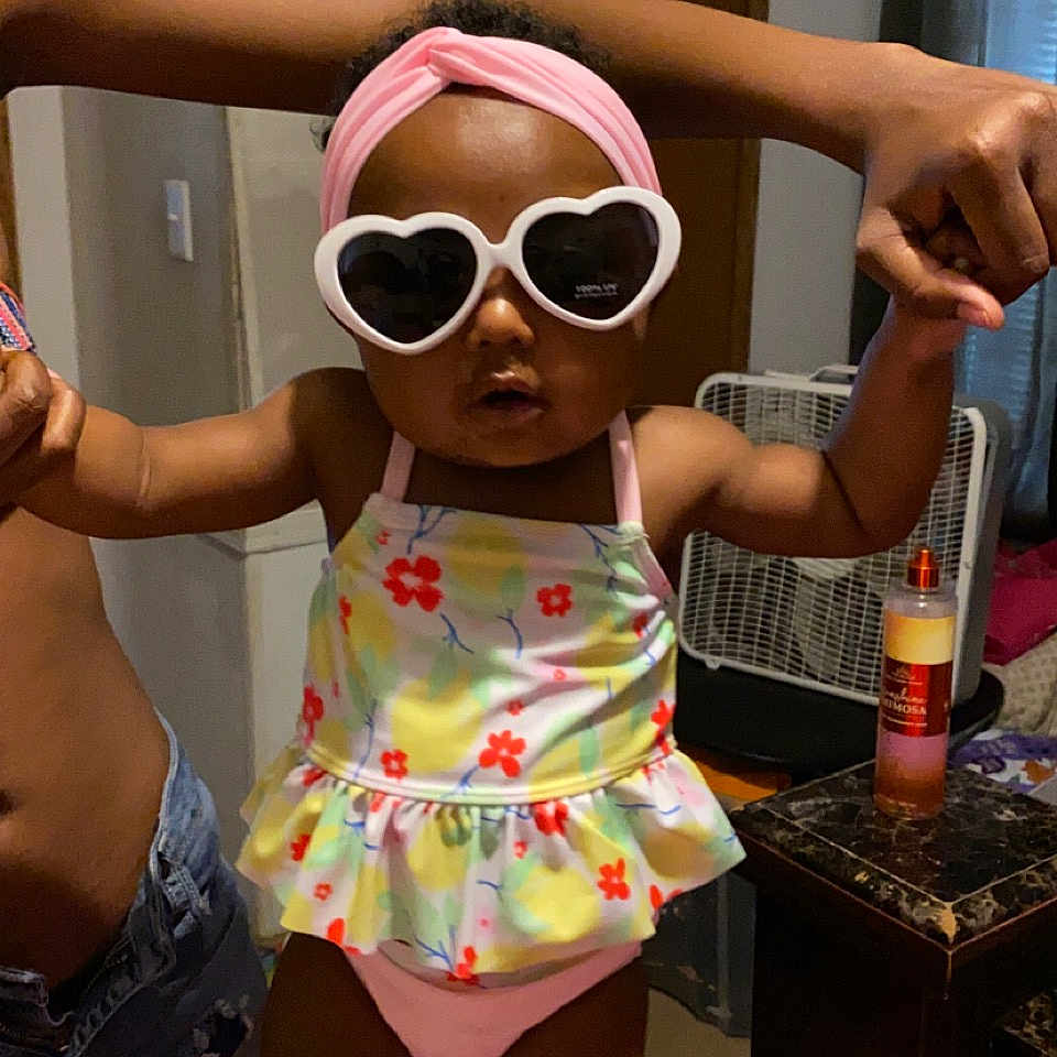 Kailani joined the competition — help win amazing prizes! cool, curtain, eyewear, facial_expression, fun, glasses, goggles, hairstyle, happy, leg, magenta, pink, skin, standing, sunglasses, textile, thigh, toddler, vision_care, waist