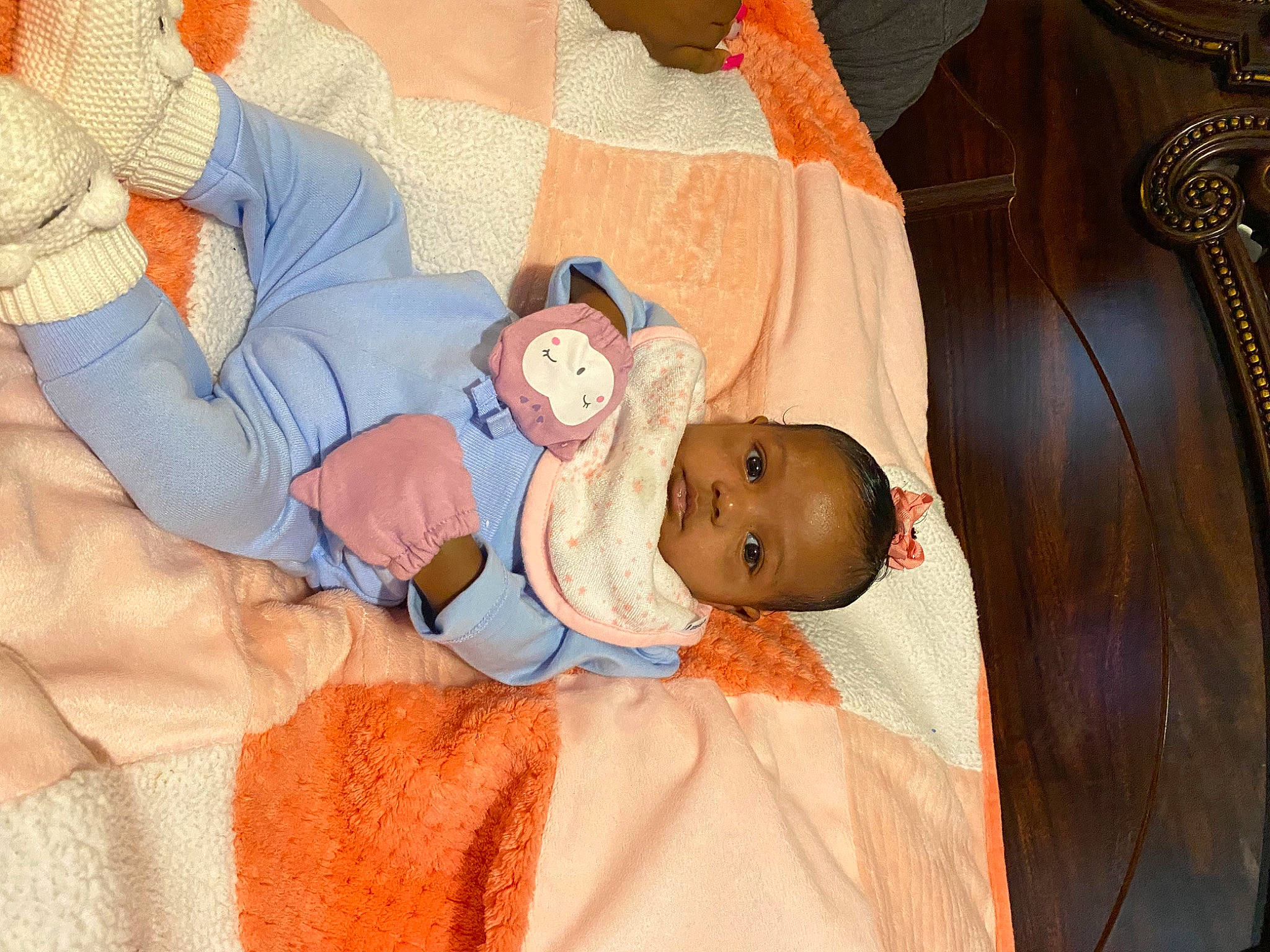 Kailani is registered to the contest to win money with this photo: baby, baby_products, baby_sleeping, baby_toddler_clothing, bedding, bedtime, child, comfort, event, finger, hat, hospital, human_body, infant_bed, linens, orange, person, product, room, skin