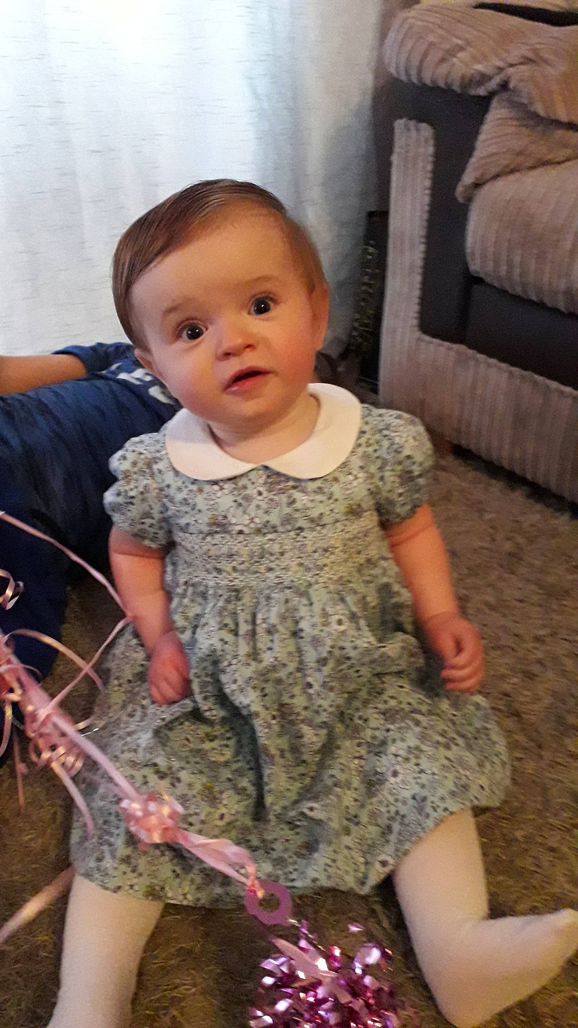 Alyssia joined the competition — help win amazing prizes! arm, baby, chair, cheek, child, leg, person, sitting, skin, smile, thigh, toddler