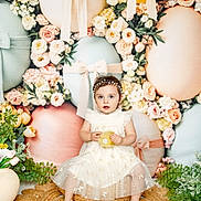 Brooklyn is registered to the contest to win money with this photo: child, toddler, dress, headband, flower, easter_egg, bow, mat, barefoot, portrait, indoor, decor, pastel_colors, celebration, spring, cute, innocence, flower_arrangement, sitting, person