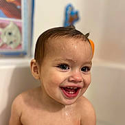 Leo joined the competition — help win amazing prizes! baby, babylaughing, bathing, bathroom, bathtub, bodypart, face, finger, hand, happy, head, indoors, mouth, person, photography, portrait, room, smile, teeth, tub