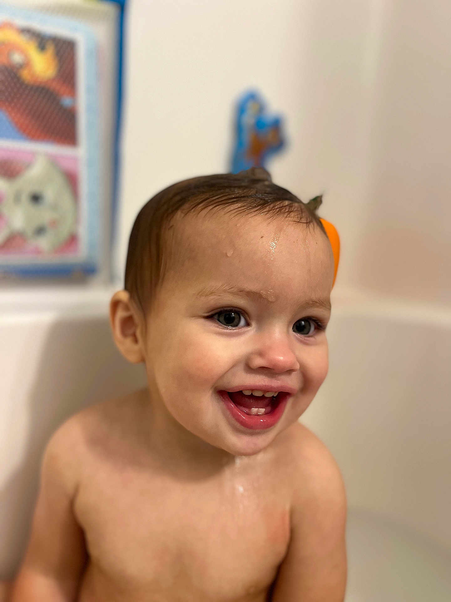 Leo joined the competition — help win amazing prizes! baby, babylaughing, bathing, bathroom, bathtub, bodypart, face, finger, hand, happy, head, indoors, mouth, person, photography, portrait, room, smile, teeth, tub