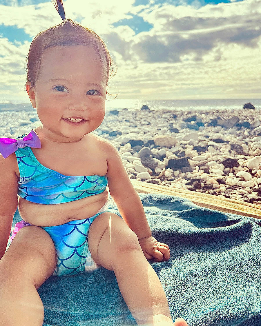Phoebe Maleia joined the competition — help win amazing prizes! azure, baby, baby_toddler_clothing, blue, chest, cloud, cool, electric_blue, fun, happy, human_leg, joy, leisure, person, sky, smile, summer, swimwear, thigh, toddler