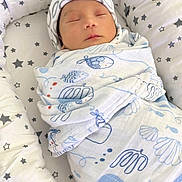 Kayden is registered to the contest to win money with this photo: newborn, baby, sleeping, swaddle, hat, blanket, stars, pattern, cozy, nest, infant, peaceful, cute, soft, rest, child, wrapped, indoor, portrait, calm