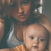 Emilia is registered to the contest to win money with this photo: baby, casual, child, closeup, clothing, curly_hair, expression, face, holding, indoor, intimate, necklace, person, polka_dot, portrait, pout, selfie, skin, warm_lighting, woman