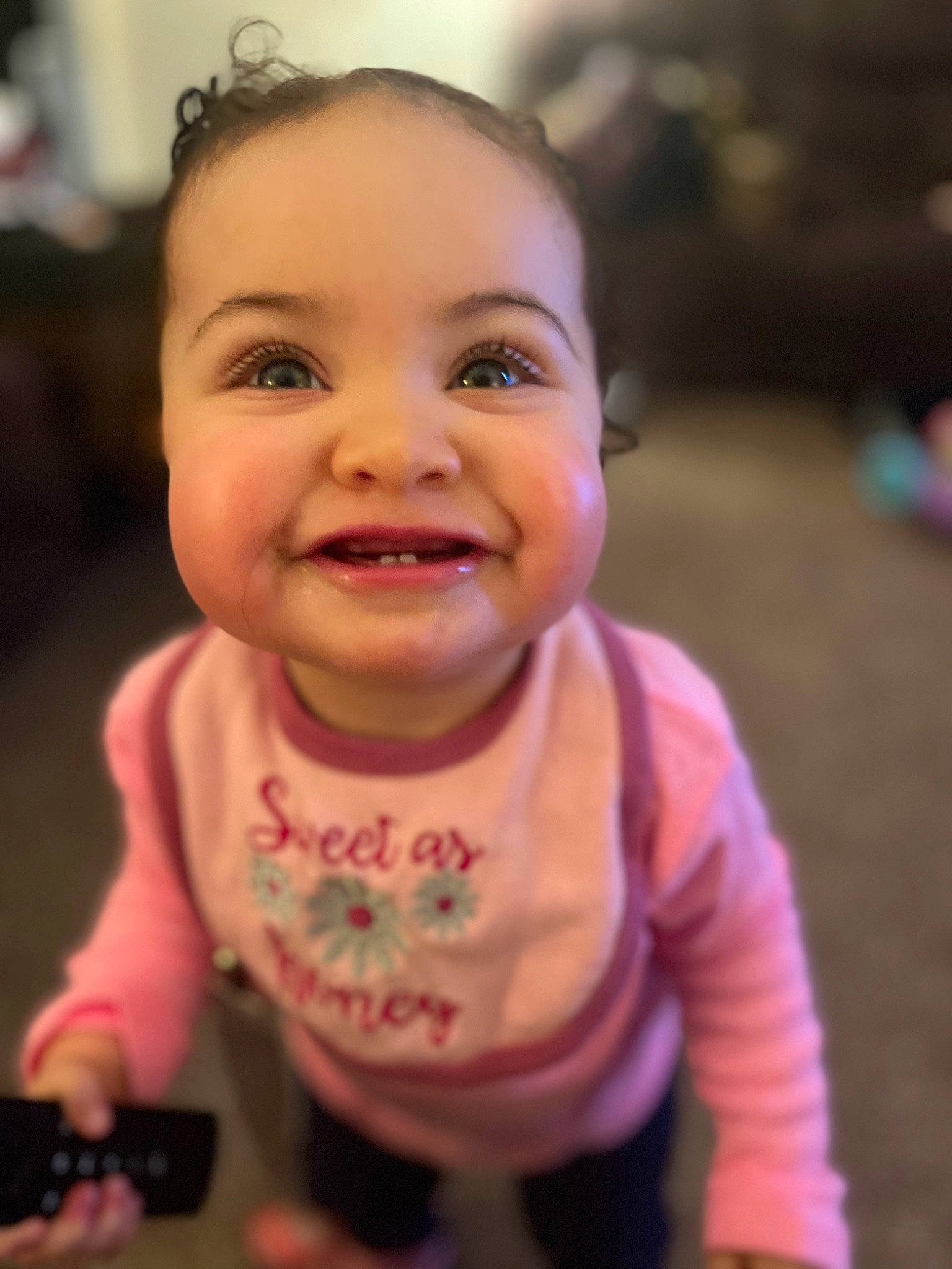 Melani is registered to the contest to win money with this photo: cheek, chin, eye, eyebrow, eyelash, face, finger, forehead, happy, head, iris, joy, lip, mouth, neck, nose, person, pink, skin, sleeve