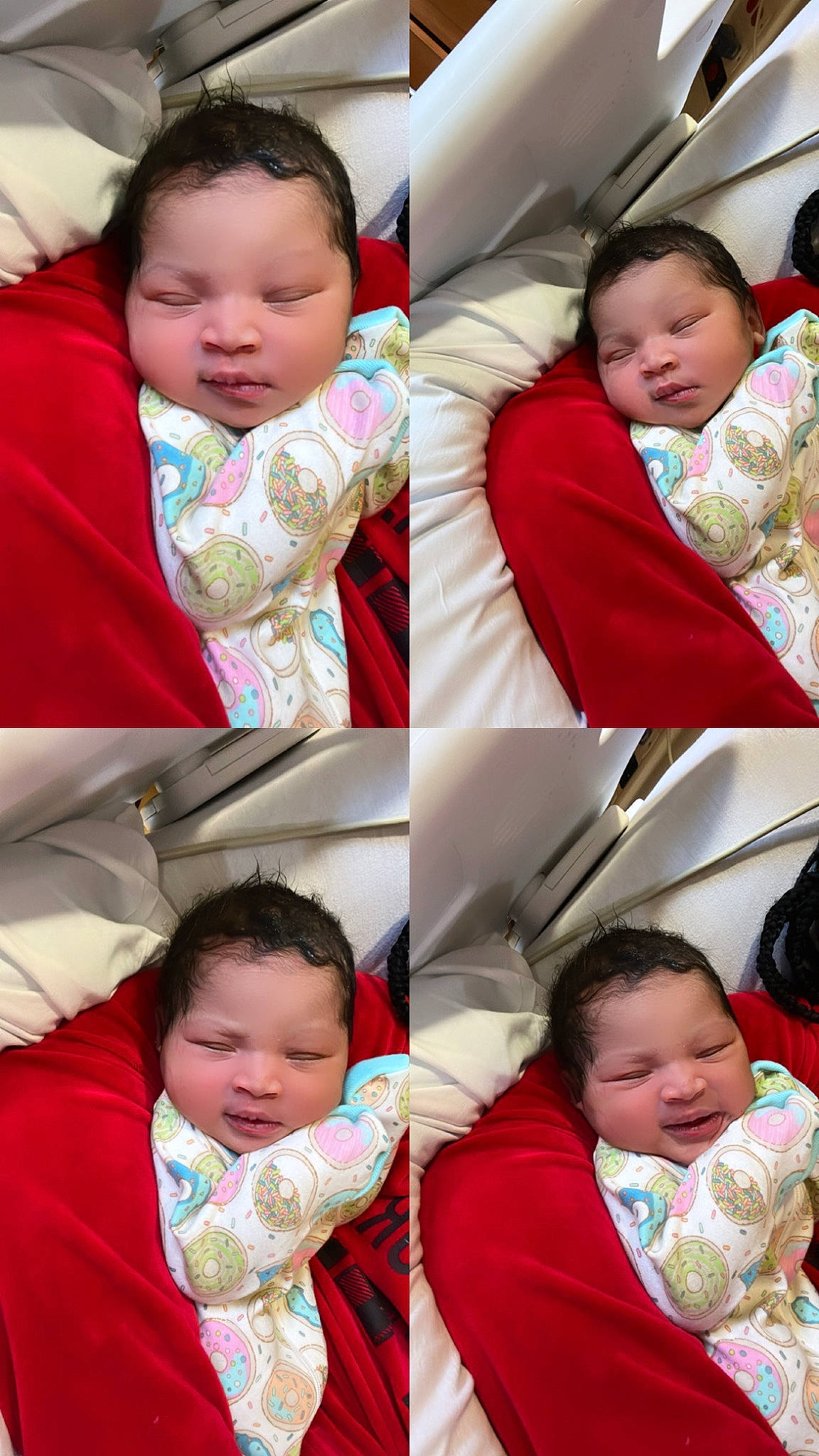 Mulani joined the competition — help win amazing prizes! baby, baby_sleeping, baby_toddler_clothing, cheek, child, comfort, face, facial_expression, gesture, happy, head, human, mouth, organ, person, photograph, product, red, sleeve, toddler