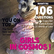 Precious Girl joined the competition — help win amazing prizes! dog, pet, pink_clothing, floor, wooden_floor, magazine_cover, text_overlay, barcode, indoor, small_dog, cute, clothing, outfit, portrait, looking_up, animal, domestic_animal, photo, fashion, playful
