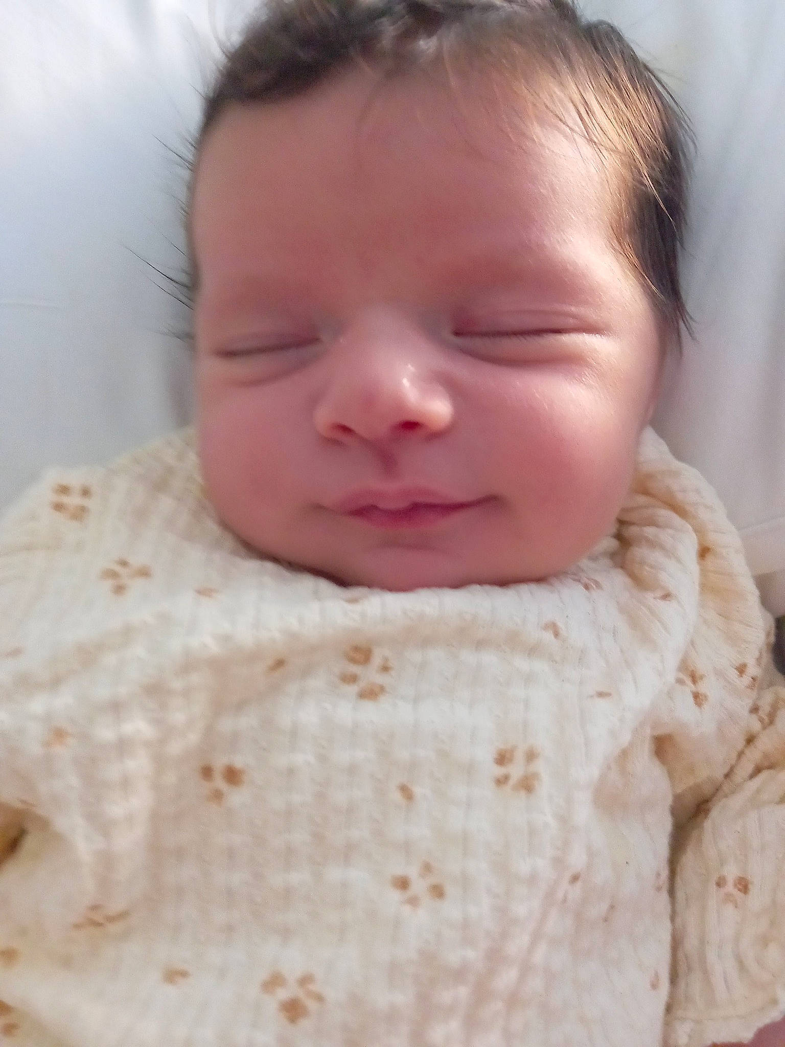 Aroussia participe au concours pour gagner de l'argent avec cette photo : baby, baby_toddler_clothing, cheek, child, collar, comfort, eyelash, face, flesh, linens, lip, neck, nose, pattern, peach, person, portrait_photography, skin, sleeve, thumb