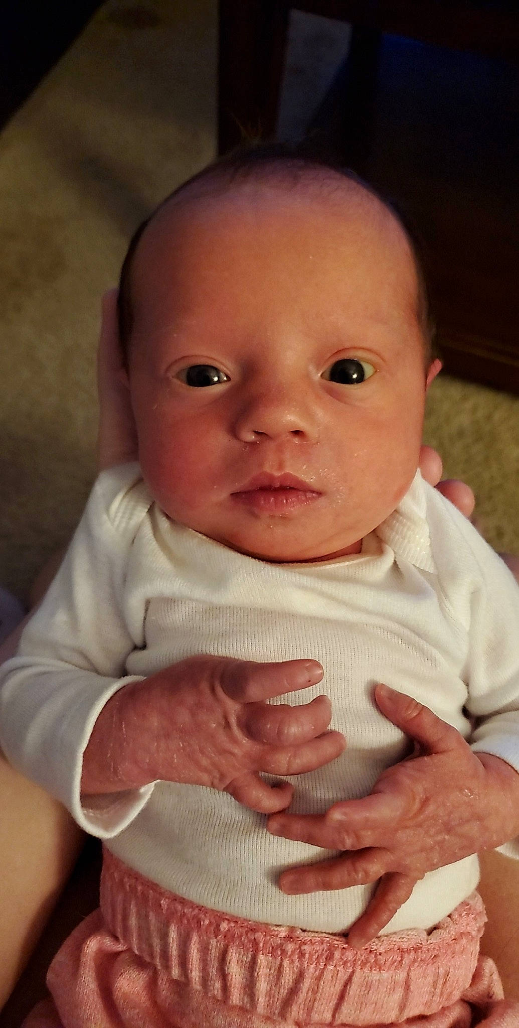 Mckinlee joined the competition — help win amazing prizes! baby, cheek, child, chin, eye, face, finger, gesture, hand, head, lip, mouth, nose, person, skin, smile, thumb, toddler