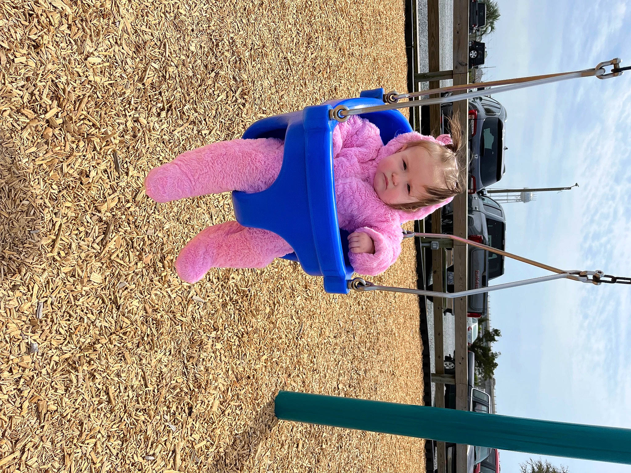 Kallie joined the competition — help win amazing prizes! baby_toddler_clothing, city, electric_blue, electrical_supply, electricity, fun, grass, hat, magenta, outdoor_play_equipment, person, pole, public_utility, shadow, sky, soil, toddler, tree, wire