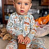 James joined the competition — help win amazing prizes! toddler, child, pajamas, animal_print, blue_eyes, jar, kitchen_counter, wooden_cabinets, indoor, curious, sitting, holding, home, preserves, casual, portrait, cute, young_child, expression, clothing