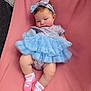 baby, infant, child, tutu, headband, blue, pink, socks, ballet_style, onesie, cute, soft, fabric, portrait, indoor, young_child, clothing, legs, feet, resting