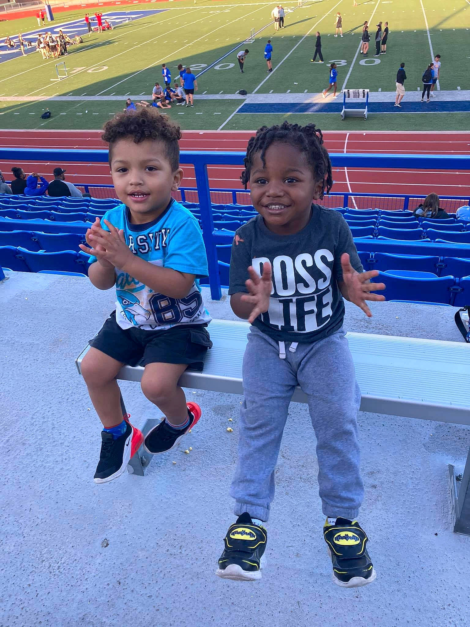 Logan joined the competition — help win amazing prizes! blue, championship, competition_event, footwear, fun, happy, head, joy, leisure, outdoor_recreation, person, player, recreation, shoe, smile, sneakers, sports, sportswear, t_shirt, team_sport