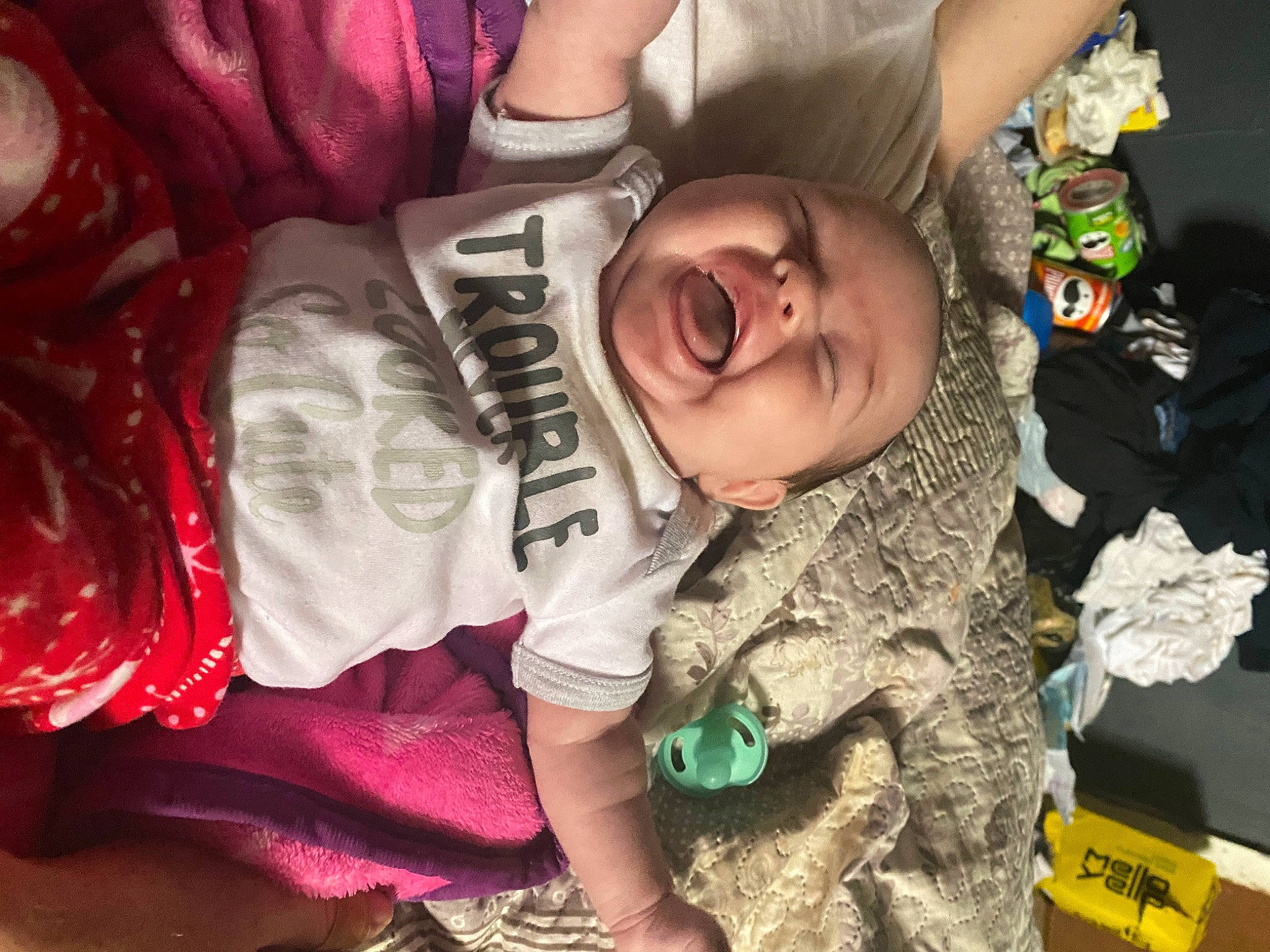 Alayah joined the competition — help win amazing prizes! baby, carmine, child, cool, eyewear, fun, fur, happy, magenta, military_camouflage, mouth, pattern, person, personal_protective_equipment, sitting, sleeve, smile, t_shirt, textile, toddler