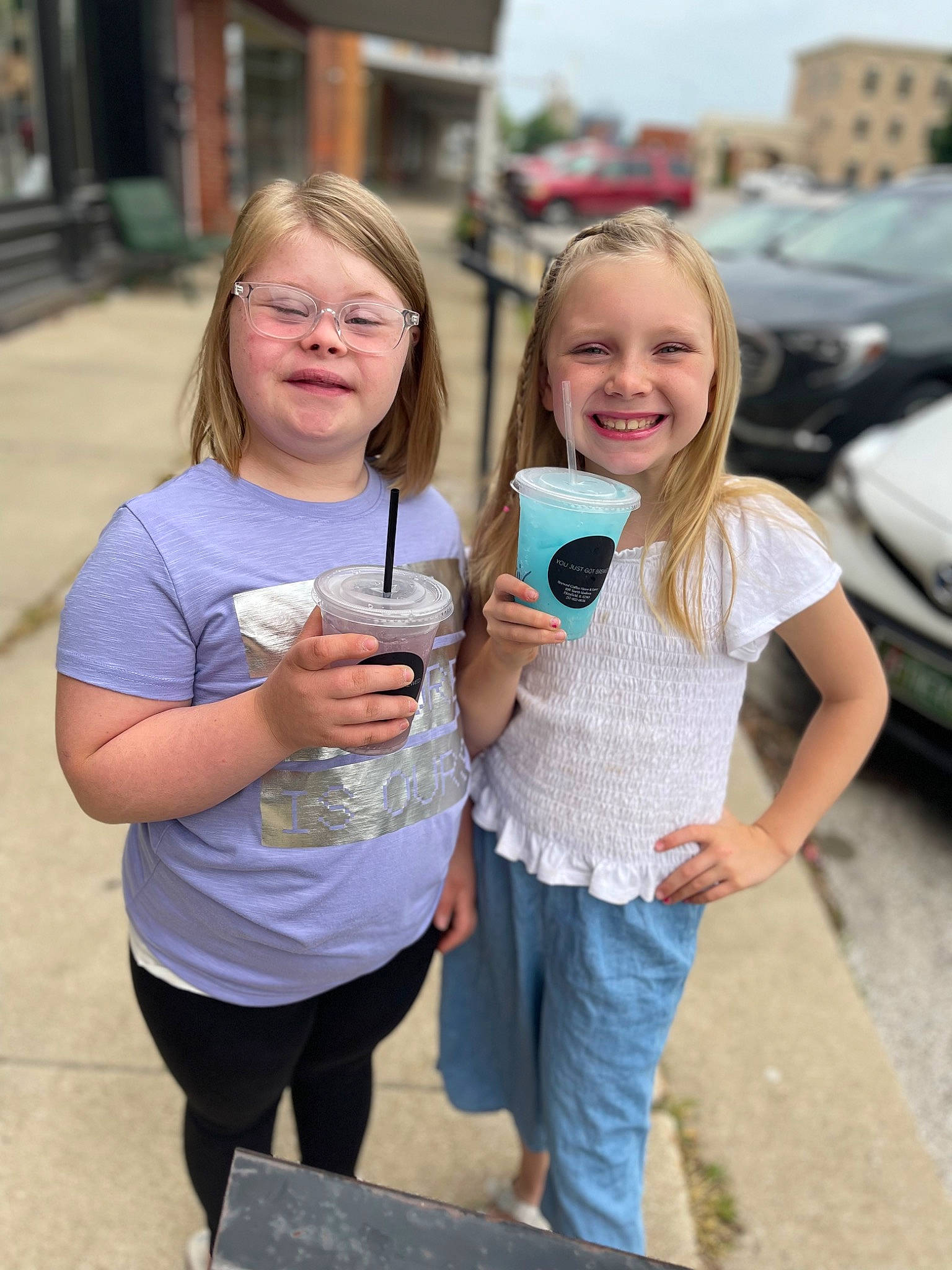 Jacklyn And Jaymi joined the competition — help win amazing prizes! child, community, daytime, eyewear, facial_expression, fun, gesture, hairstyle, happy, joy, leisure, morning, person, public_space, shorts, shoulder, smile, street_fashion, style, summer