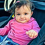 Layane a rejoint le concours — aidez-le/la à gagner de superbes lots ! baby, child, car_seat, pink_clothing, blue_jeans, smile, face, eyes, hair_clip, indoor, seatbelt, cute, infant, person, portrait, young_child, happy, casual_clothing, sitting, closeup