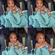 Yosiah joined the competition — help win amazing prizes! baby, child, car_seat, blanket, smile, happy, infant, cute, portrait, indoors, expression, closeup, wrapped, seat, person, baby_toy, head, skin, hand, photography