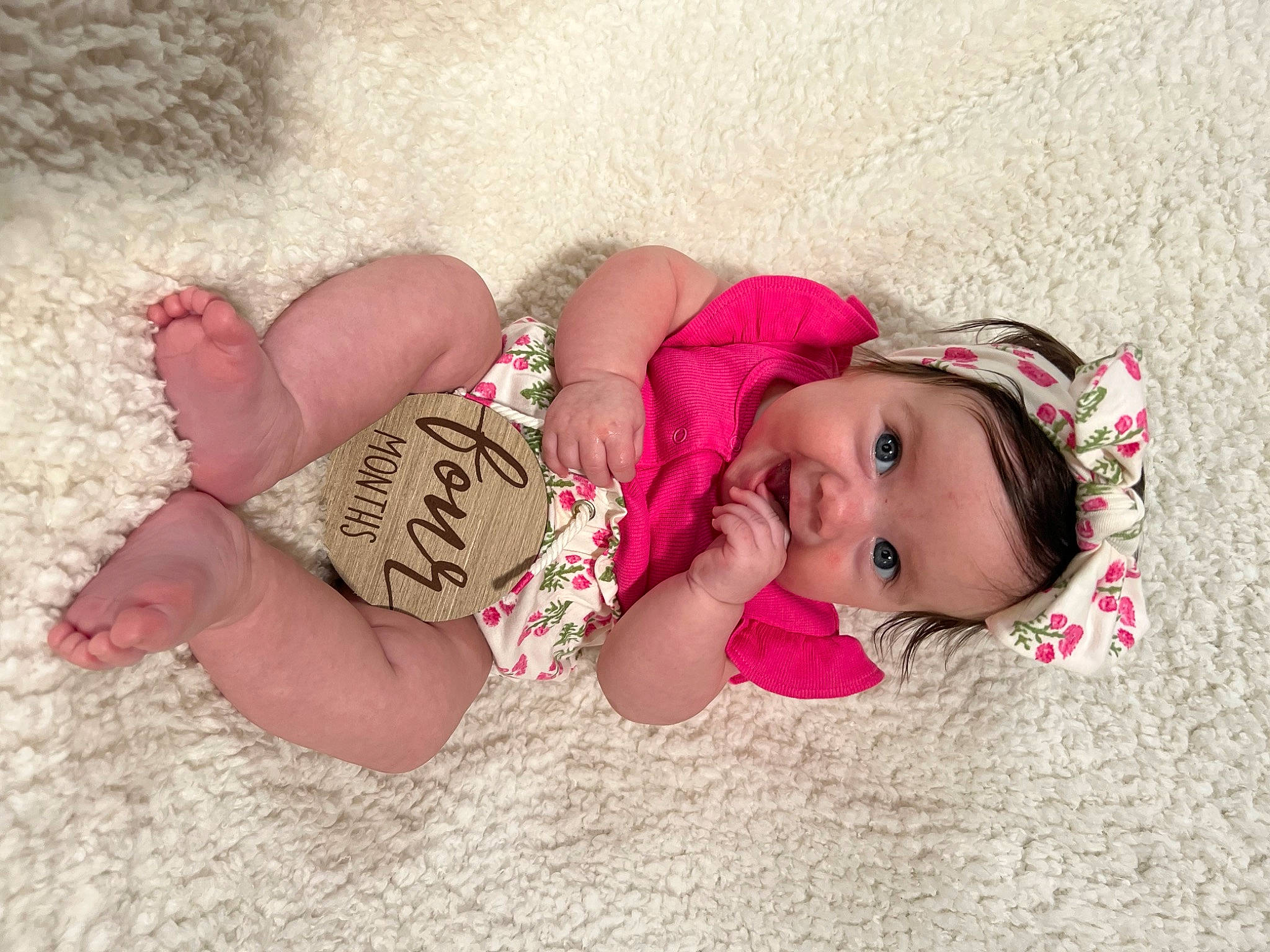 Rae Leigh is registered to the contest to win money with this photo: arm, baby, baby_toddler_clothing, cheek, comfort, eye, finger, hand, happy, headgear, headwear, human_body, leg, linens, lip, person, pink, skin, sleeve, textile