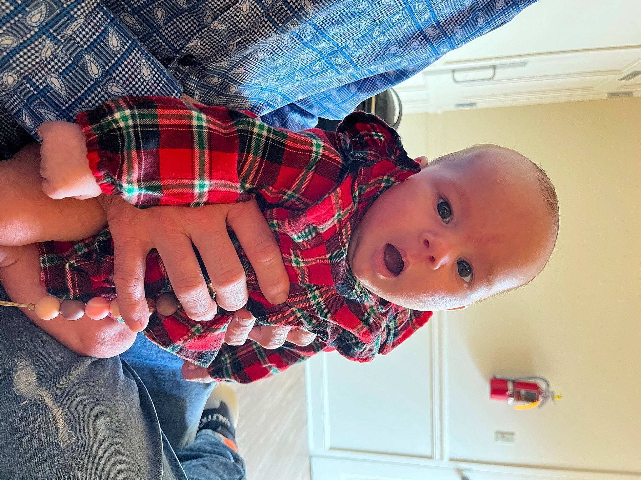 Adaline joined the competition — help win amazing prizes! baby, baby_toddler_clothing, child, collar, elbow, electric_blue, finger, fun, gesture, human_leg, pattern, person, plaid, sleeve, surprise, tartan, thigh, thumb, toddler, trunk