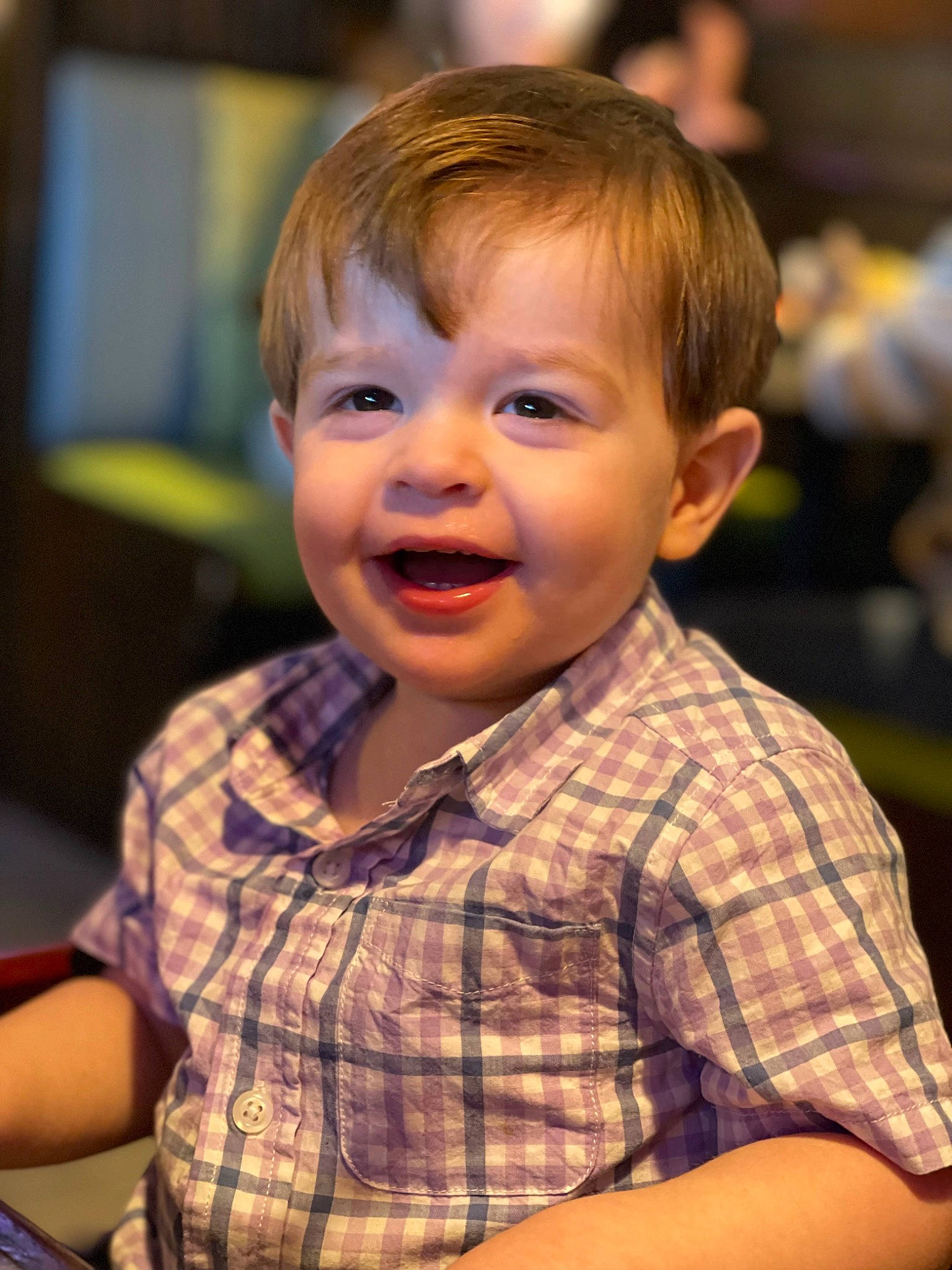 Kennedy is registered to the contest to win money with this photo: cheek, child, event, fun, happy, iris, laugh, leisure, mammal, nose, pattern, person, plaid, portrait_photography, shirt, sitting, skin, smile, t_shirt, tartan