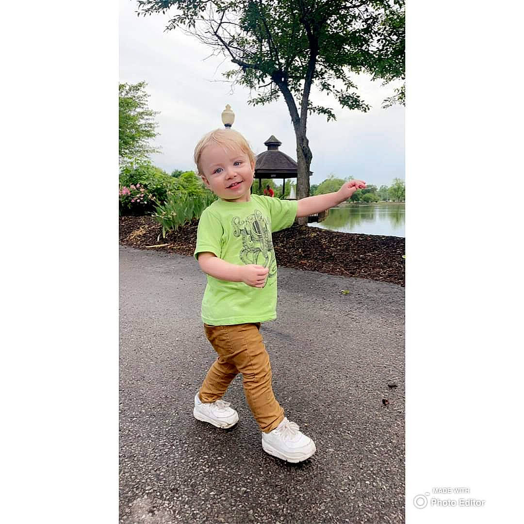 Brendon joined the competition — help win amazing prizes! asphalt, baby, baby_toddler_clothing, child, footwear, fun, gesture, grass, happy, hat, headgear, joy, leisure, people_in_nature, person, plant, sky, sleeve, smile, t_shirt