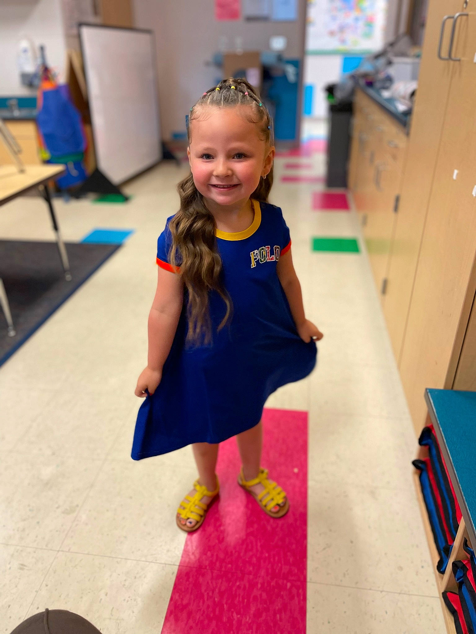 Analisse joined the competition — help win amazing prizes! cabinetry, chair, child, drawer, dress, electric_blue, event, fashion_design, floor, flooring, fun, happy, joy, kindergarten, leisure, person, recreation, room, sandal, smile