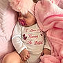 baby, sleeping, pacifier, onesie, pink, blanket, headband, infant, cozy, soft, cute, child, toddler, resting, home, nap, clothing, bed, comfort, pink_fabric