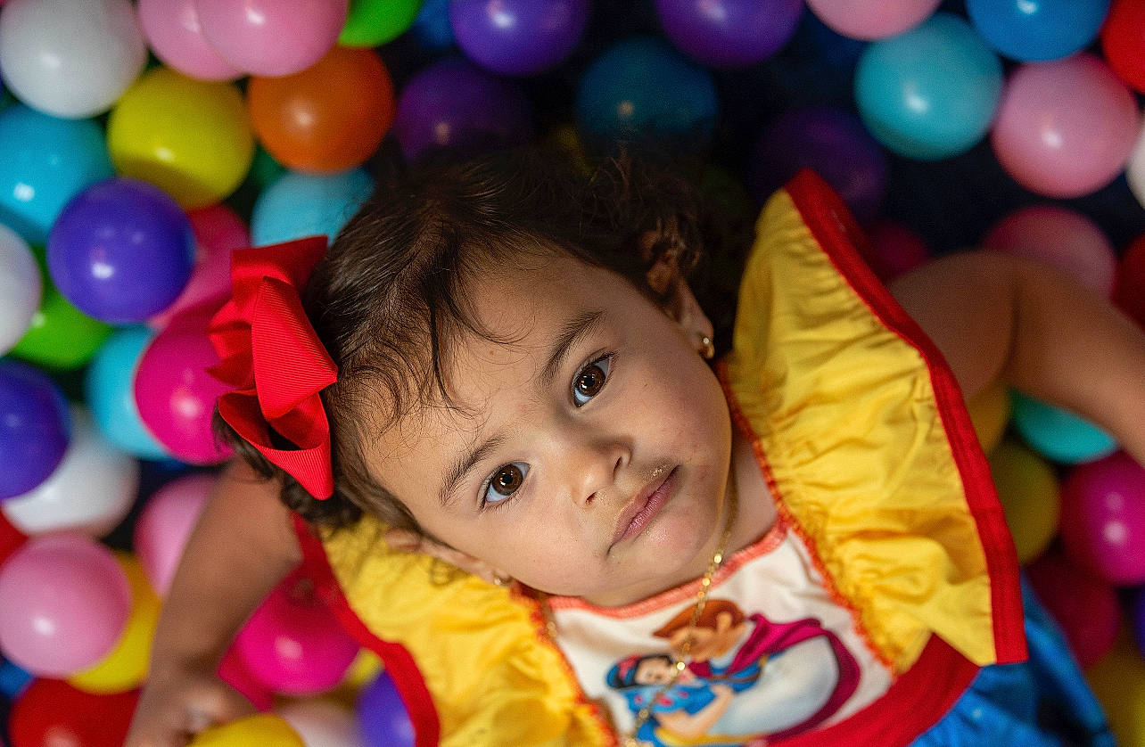 Ainhoa joined the competition — help win amazing prizes! ball_pit, balloon, black, blue, cheek, child, facial_expression, fun, hair, happy, head, leisure, organ, people, person, photograph, pink, product, toddler, toy