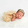 Alara Urtecho is registered to the contest to win money with this photo: newborn, baby, sleeping, tiara, golden_tutu, dress, fluffy_blanket, soft_texture, peaceful, portrait, infant, cute, adorable, resting, closeup, headband, baby_fashion, skin, face, child