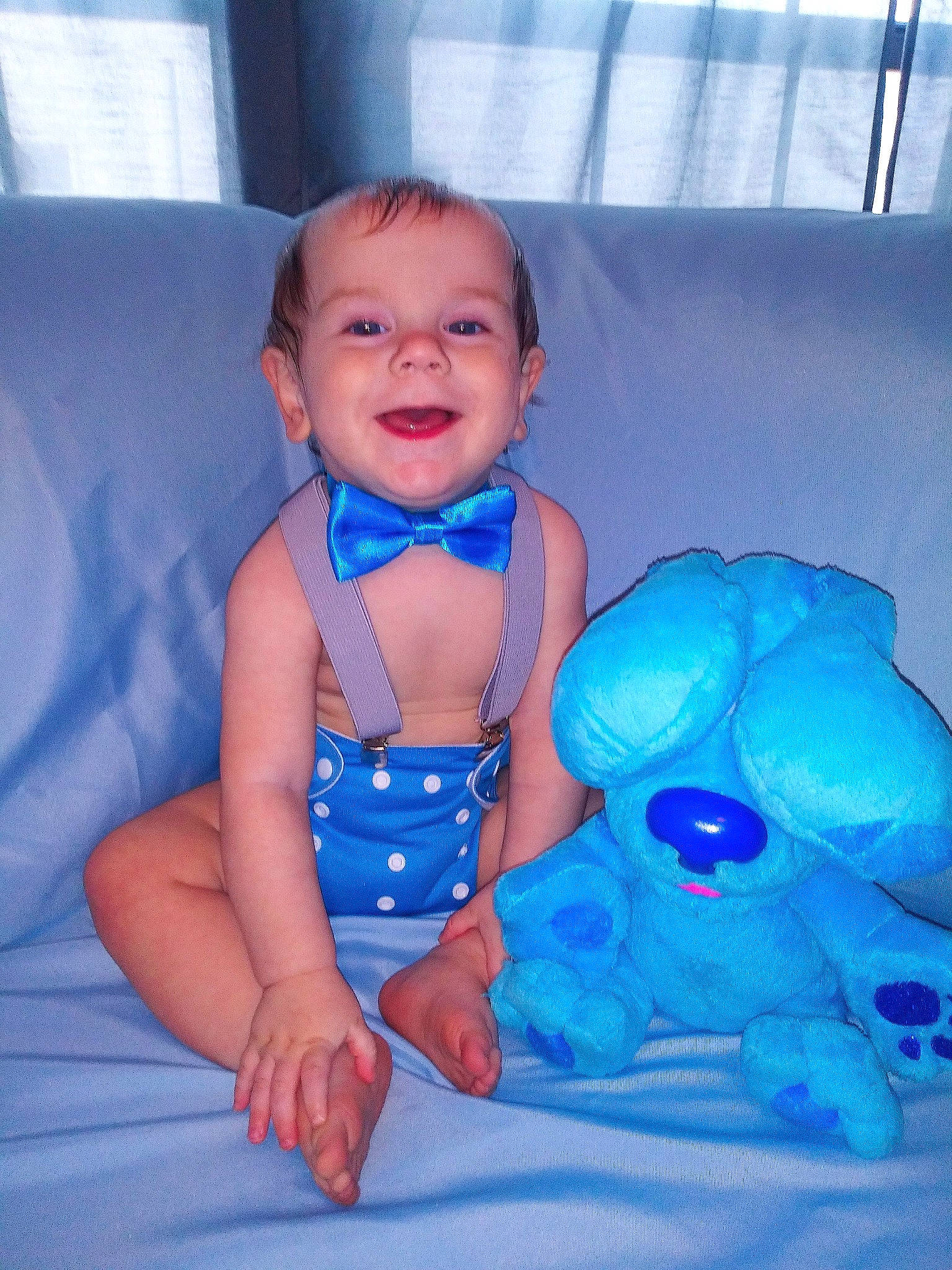 Ashton joined the competition — help win amazing prizes! arm, azure, baby, baby_toddler_clothing, blue, face, facial_expression, finger, hand, head, human_body, joy, mammal, mouth, muscle, organ, person, product, purple, skin