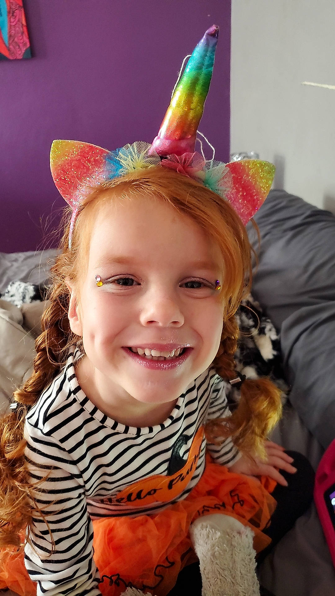 Maelee joined the competition — help win amazing prizes! blond, child, costume_hat, ear, event, fashion_accessory, fun, hair_accessory, hair_coloring, happy, head, headband, headpiece, jewellery, joy, laugh, magenta, party_hat, party_supply, person