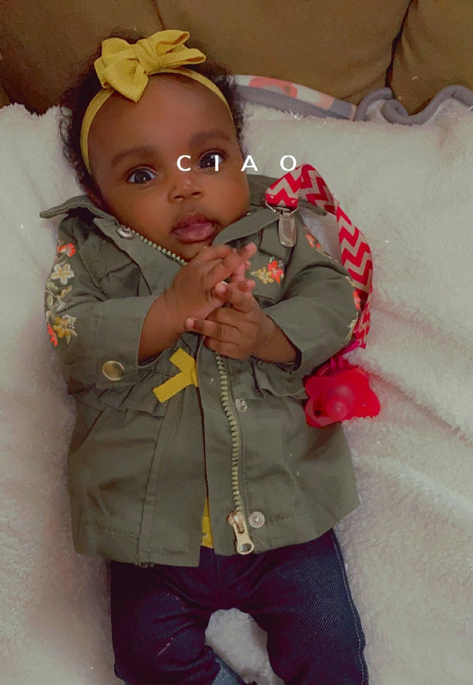 Kamille joined the competition — help win amazing prizes! baby_toddler_clothing, cheek, child, doll, eye, face, gesture, hand, head, headgear, human_body, jacket, military_camouflage, military_uniform, person, pink, skin, sleeve, textile, toddler