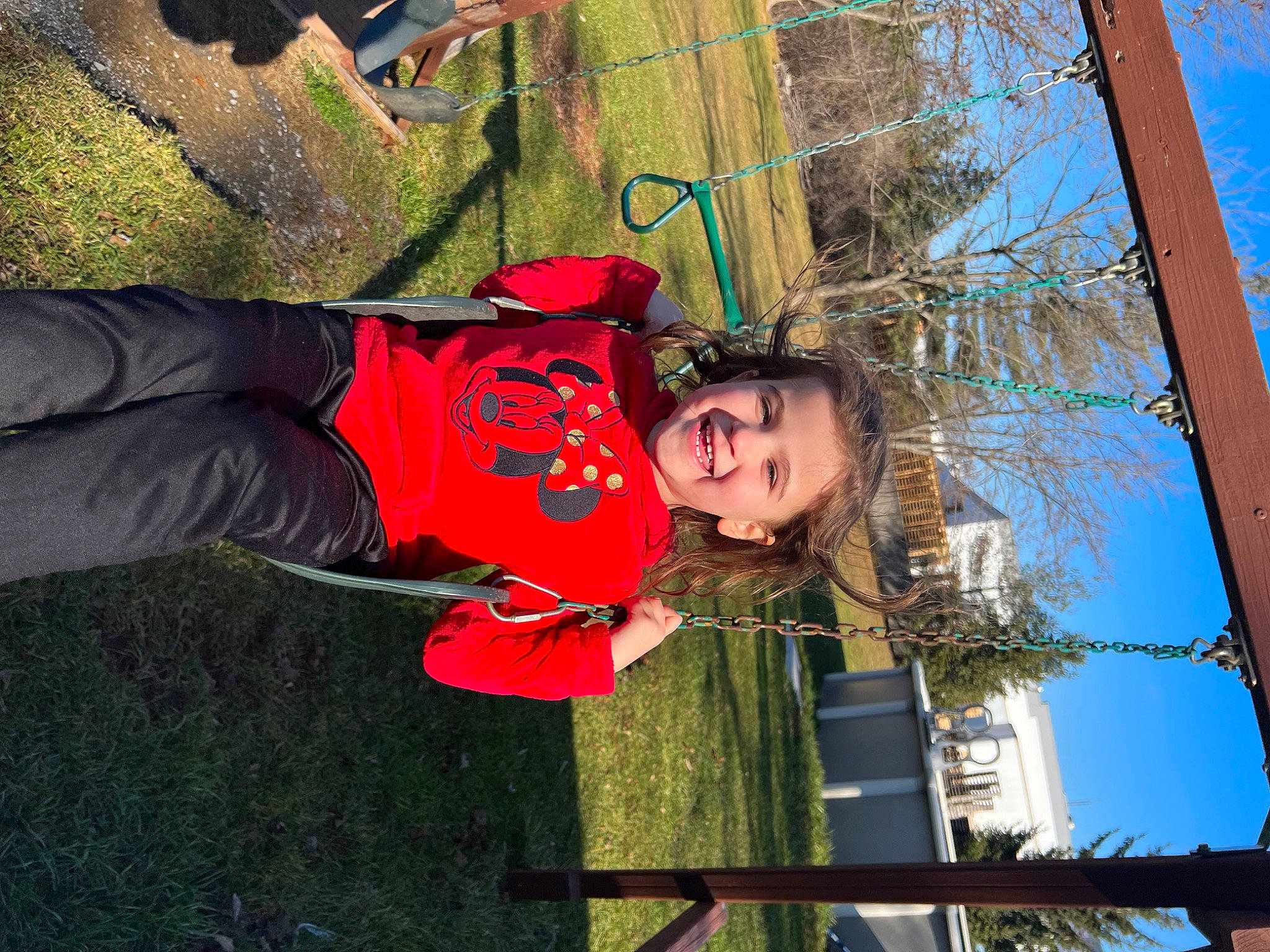 Zuri is registered to the contest to win money with this photo: child, fun, grass, happy, joy, leisure, people_in_nature, person, plant, sky, smile, toddler, tree, trunk, twig, winter, wood