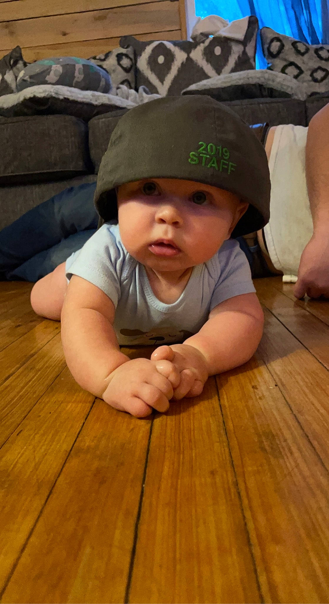 Lochlan joined the competition — help win amazing prizes! baby, baby_toddler_clothing, cap, child, comfort, floor, flooring, fun, grass, hardwood, headgear, headwear, laminate_flooring, person, plank, skin, t_shirt, toddler, varnish, wood