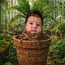 baby, mandrake, mandragora, plant_pot, greenhouse, leaves, roots, face, child, fantasy, surreal, nature, plants, garden, portrait, expression, indoor, foliage, cute, whimsical