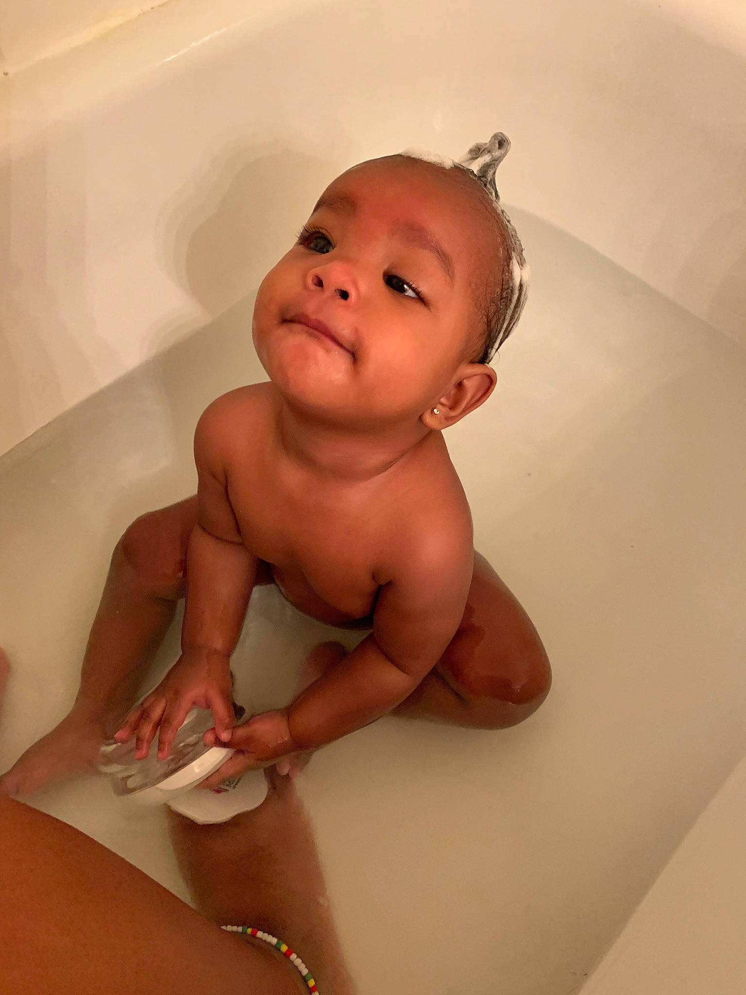 Khalia joined the competition — help win amazing prizes! baby, baby_bathing, bathing, bathtub, child, person, plumbing_fixture, skin, stomach, toddler