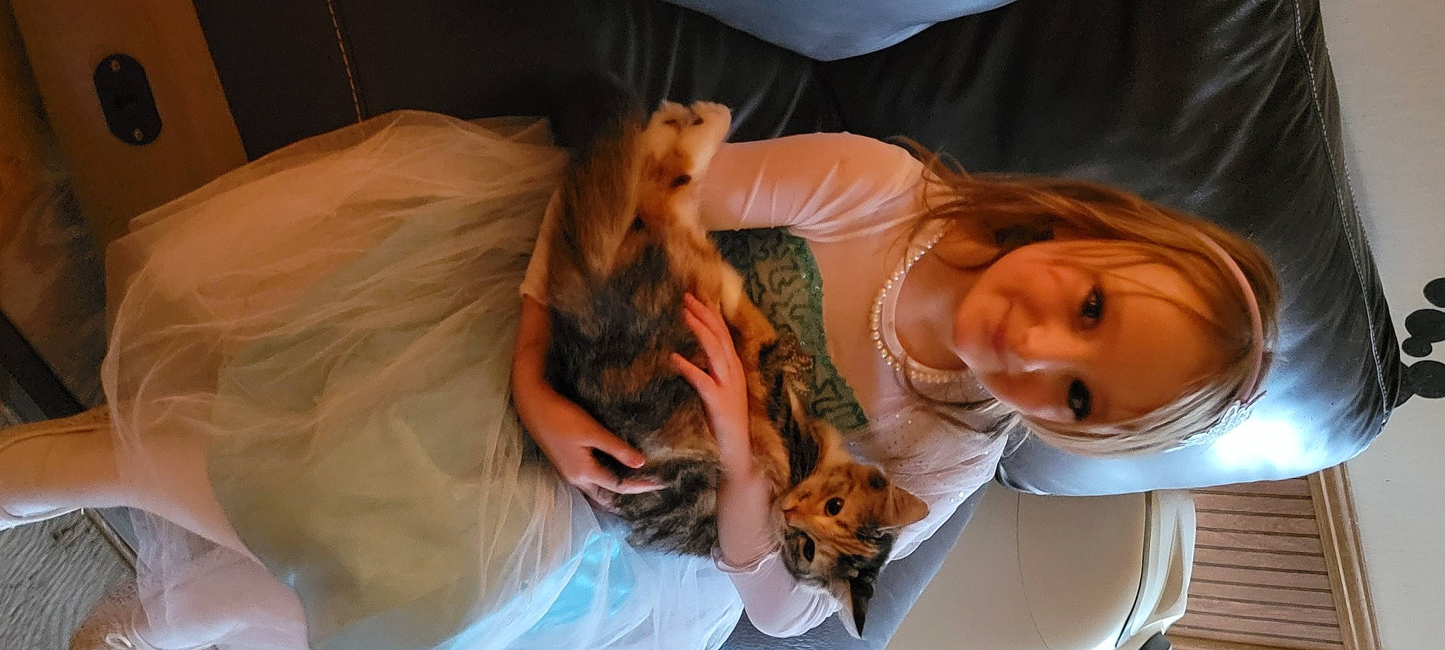 Tiana joined the competition — help win amazing prizes! bed, bridal_clothing, child, comfort, companion_dog, dog, dog_breed, dress, event, eye, fawn, formal_wear, fun, fur, hair, happy, head, joy, long_hair, mammal