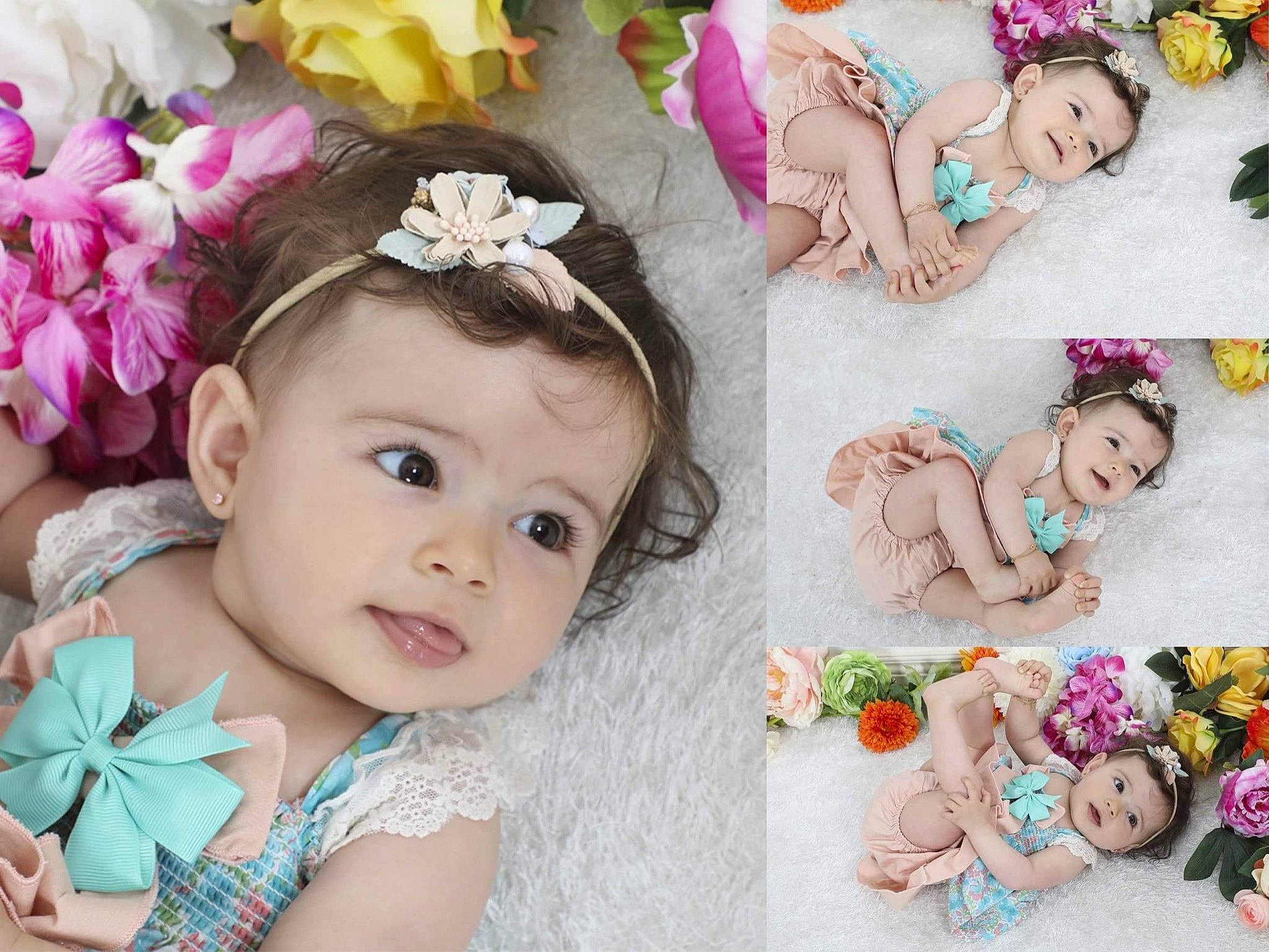 Maria participe au concours pour gagner de l'argent avec cette photo : baby, baby_toddler_clothing, clothing, dress, eye, eyelash, facial_expression, flower, green, happy, head, headgear, joy, person, petal, photograph, picture_frame, pink, plant, product