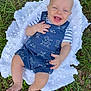 Ryder is registered to the contest to win money with this photo: baby, infant, smiling, laughing, outdoor, grass, blanket, knitted, blue_romper, dog_prints, striped_shirt, barefoot, cute, happy, child, person, nature, summer, portrait, closeup