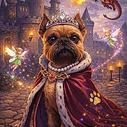 Khloe is registered to the contest to win money with this photo: castle, cobblestone, dog, dragon, fairy, fantasy, fire_breath, jewels, kingdom, magic, night_sky, paws, pearls, portrait, royal_cape, sparkles, stars, stone_wall, tiara, torches