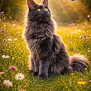 Aiko participe au concours pour gagner de l'argent avec cette photo : animal, butterfly, cat, closeup, cute, field, flower, fluffy_cat, grass, gray_cat, meadow, nature, outdoor, peaceful, pet, serene, summer, sunbeam, sunlight, wildflowers