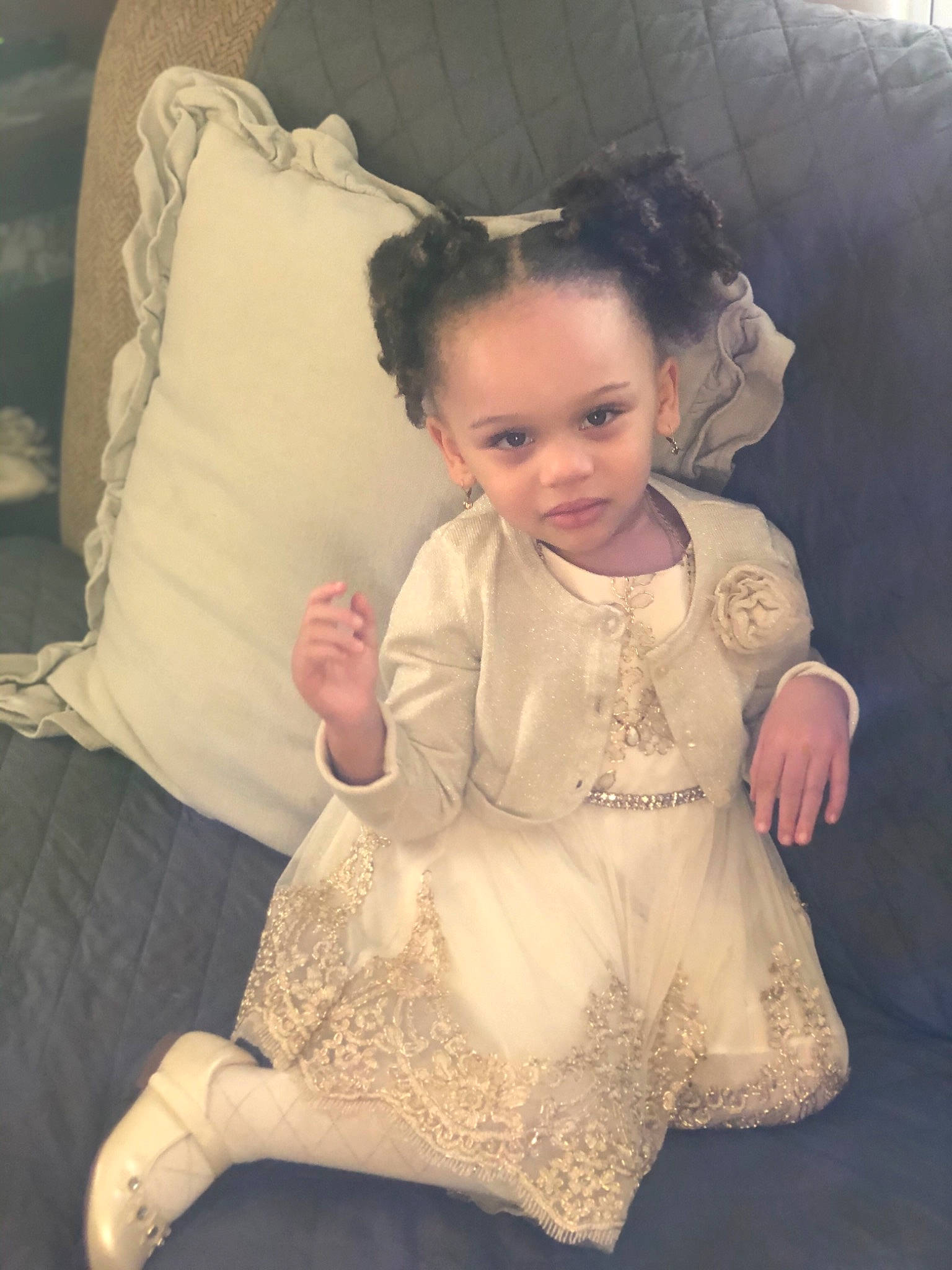 Gizelle joined the competition — help win amazing prizes! arm, baby, child, dress, eye, furniture, lace, person, photograph, photography, portrait, sitting, skin, sleeve, smile, textile, toddler