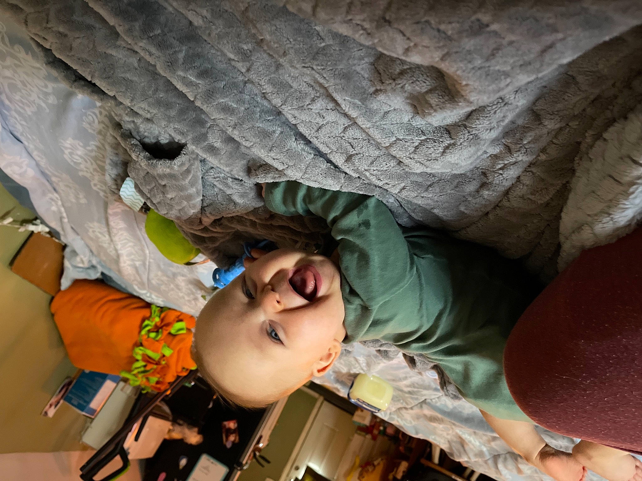 Emmett joined the competition — help win amazing prizes! child, comfort, elbow, eyewear, fun, human_body, human_leg, leisure, linens, mouth, pattern, person, room, smile, wood