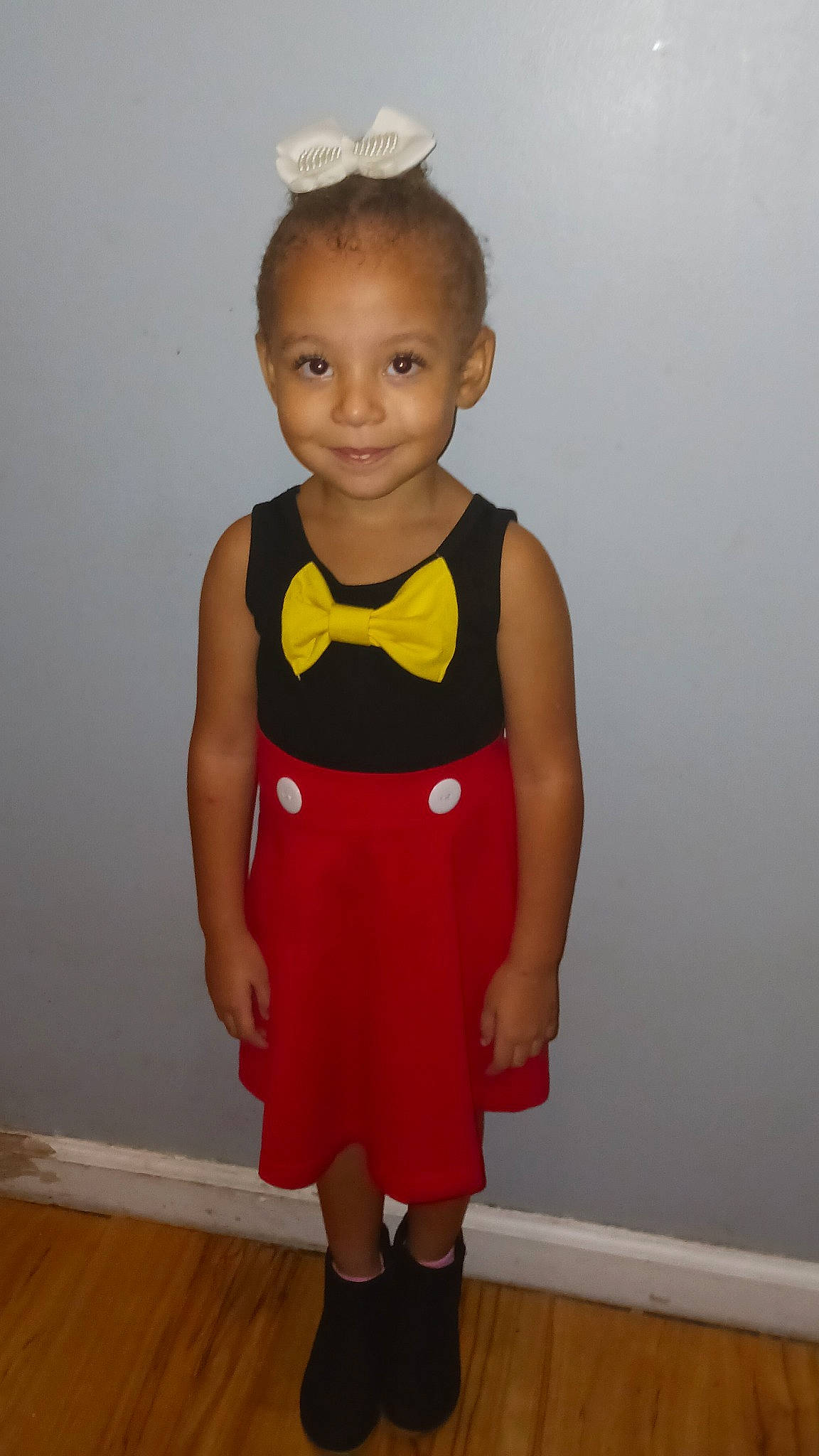 Aaliyah joined the competition — help win amazing prizes! arm, baby_toddler_clothing, child, clothing, day_dress, electric_blue, eye, flooring, hair, hairstyle, happy, head, joy, neck, one_piece_garment, pattern, person, sleeve, smile, standing