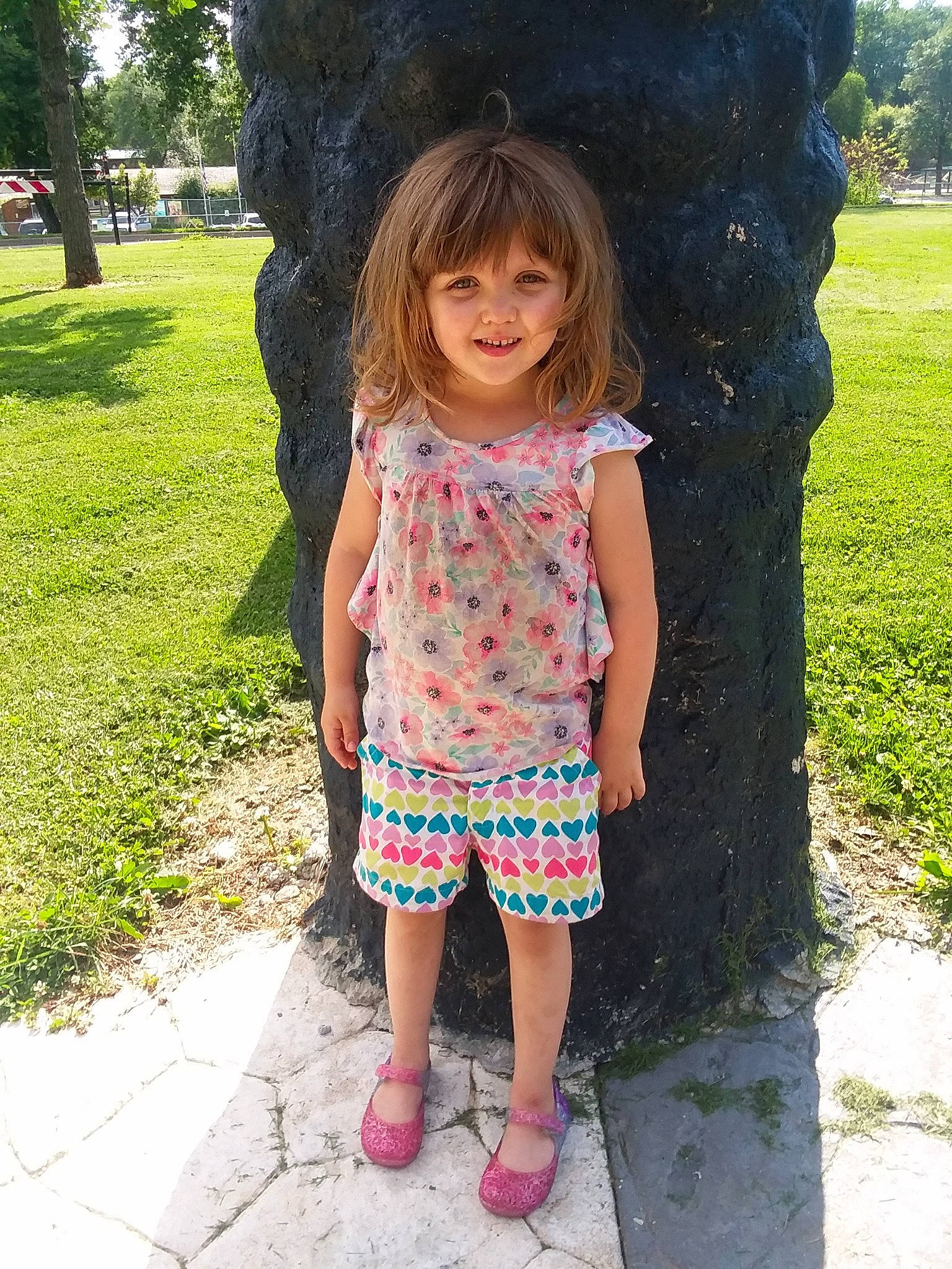 Nevajeh is registered to the contest to win money with this photo: child, dress, grass, joy, pattern, person, pink, plant, shoe, shorts, skin, smile, summer, t_shirt, toddler, tree, vacation