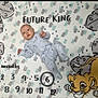 baby, infant, child, blanket, future_king, onesie, lying_down, milestone_blanket, months, numbers, cartoon_lion, pattern, dots, indoor, soft_texture, cute, wide_eyes, head, pajamas, photography