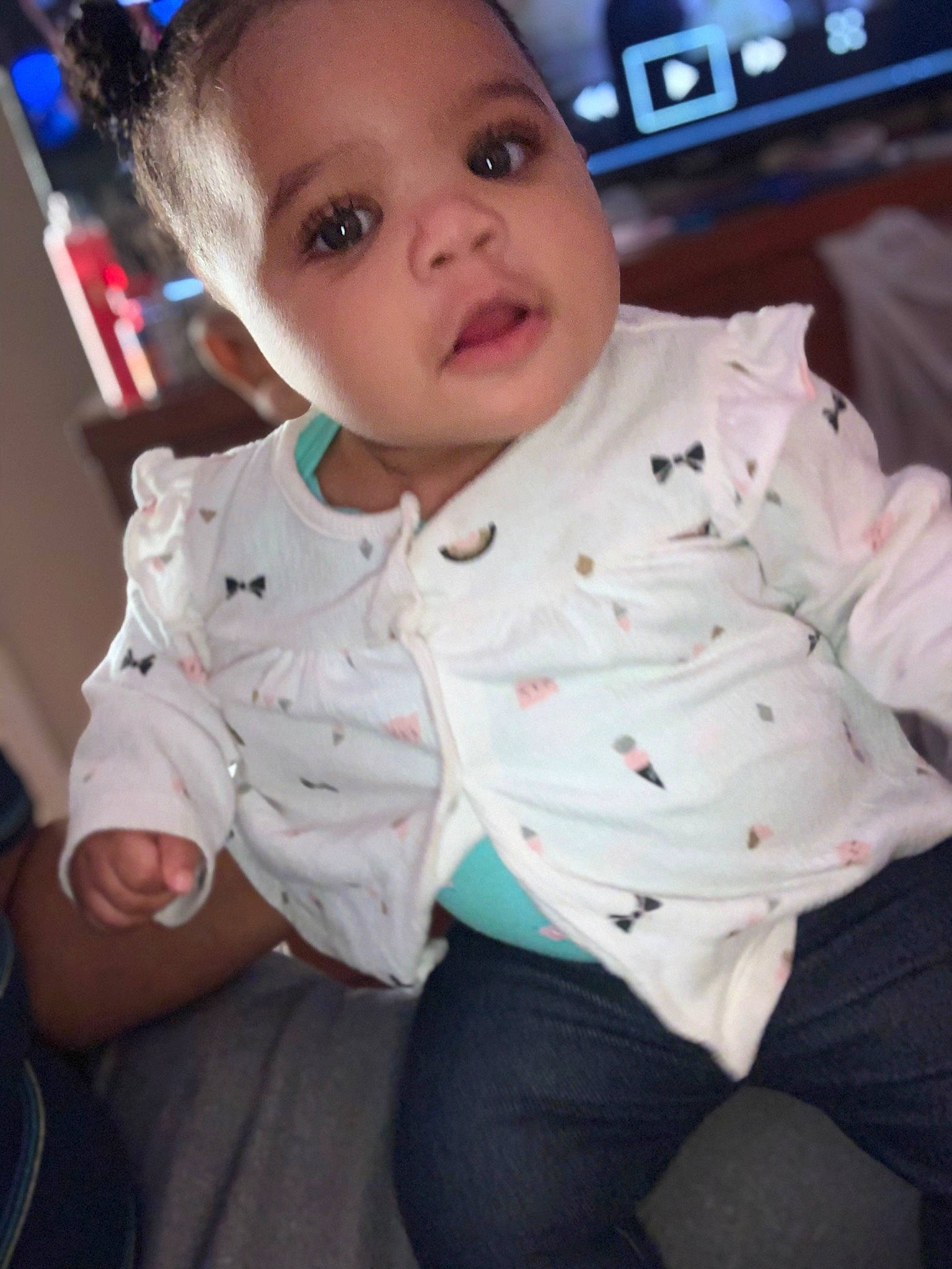 Harlie is registered to the contest to win money with this photo: baby, cheek, child, chin, cool, ear, eye, face, forehead, head, lip, nose, person, play, sitting, skin, sleeve, smile, toddler